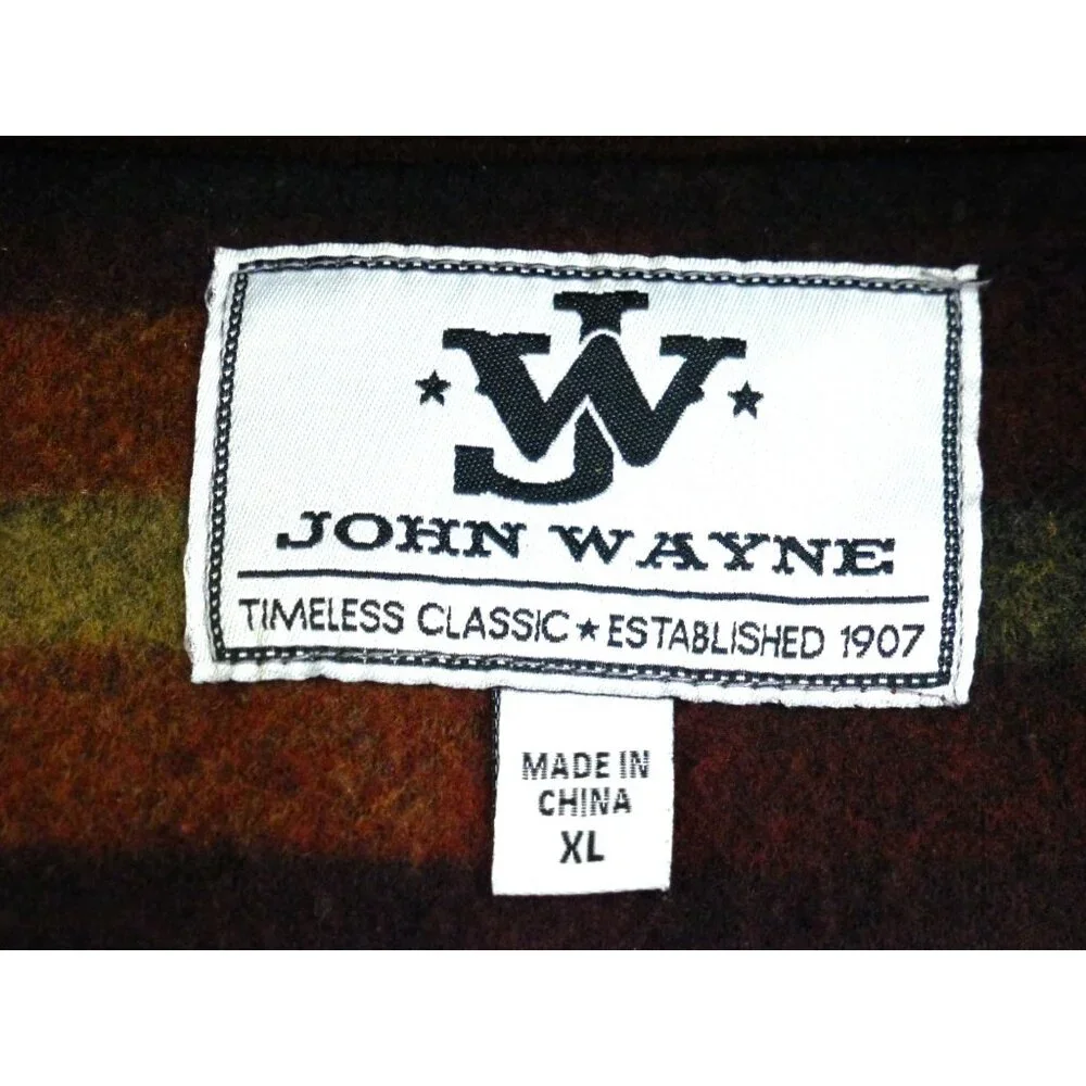 John Wayne Sweater Mens XL Navy Red Green Plaid Wooly Fleece Quarter Snap - Picture 4 of 11